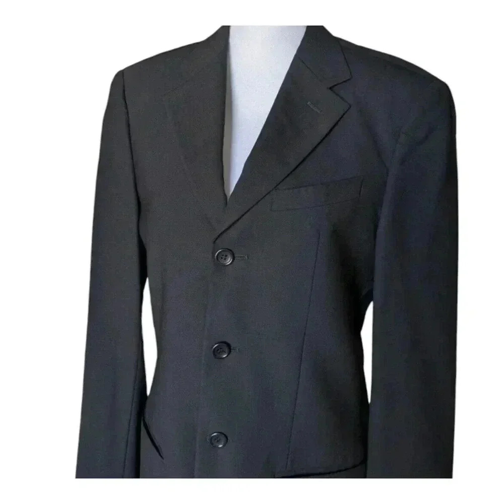 Armani Collezioni Black Wool Blend 3 Button Notch Blazer Size 36R Made In Italy - Picture 3 of 12